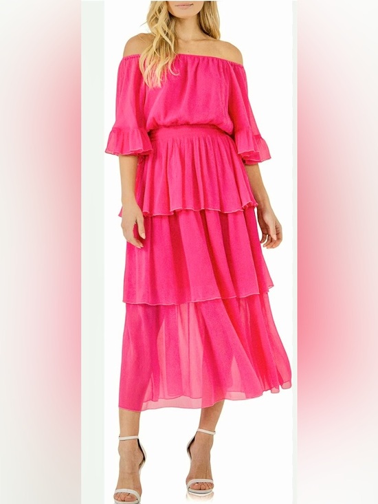 Endless Rose Dresses & Skirts - Endless Rose Chiffon Off the Shoulder Ruffle Tier Maxi Dress